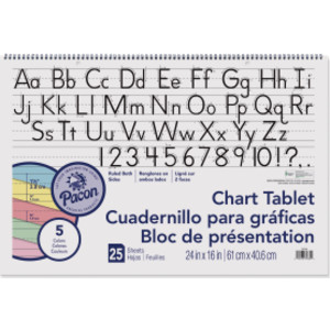 Colored Paper Chart Tablet, Manuscript Cover, 5 Assorted Colors, 1-1/2" Ruled, 24" x 16", 25 Sheets