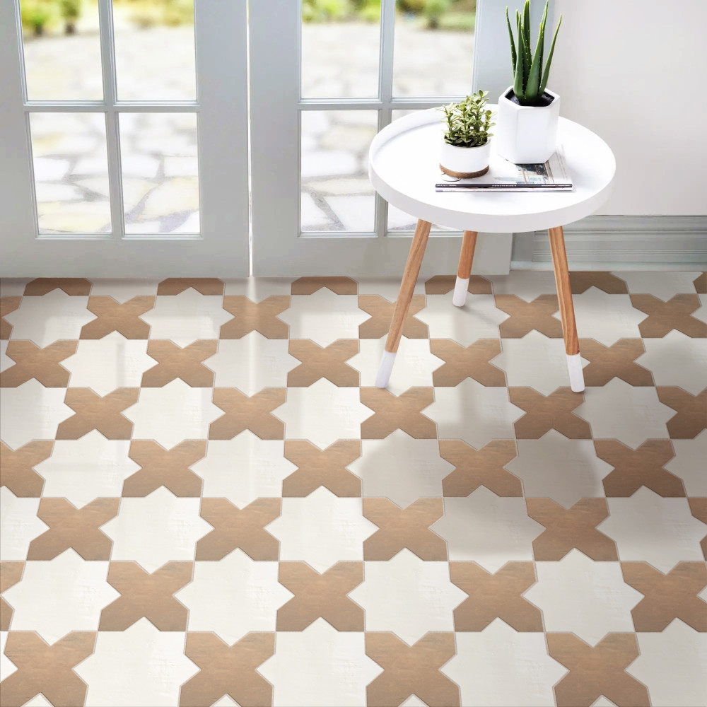 Argile Star Bianco with Cotto Cross 7 in. x 14 in. Porcelain Floor and Wall Tile