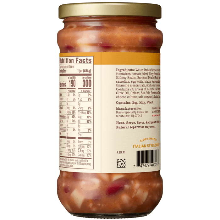 Pasta & Fagioli Soup, 16 oz - Back Image
