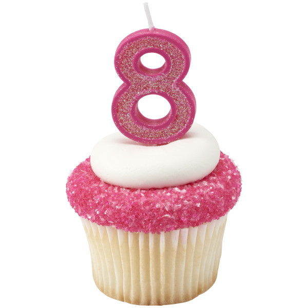 8 Mini Glitter Numeral Candles