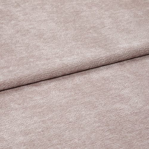 Plush blush-pink textured fabric, shown folded with one overlapping edge and visible nap, resting flat; close-up, evenly lit view emphasizing soft pile and subtle sheen.
