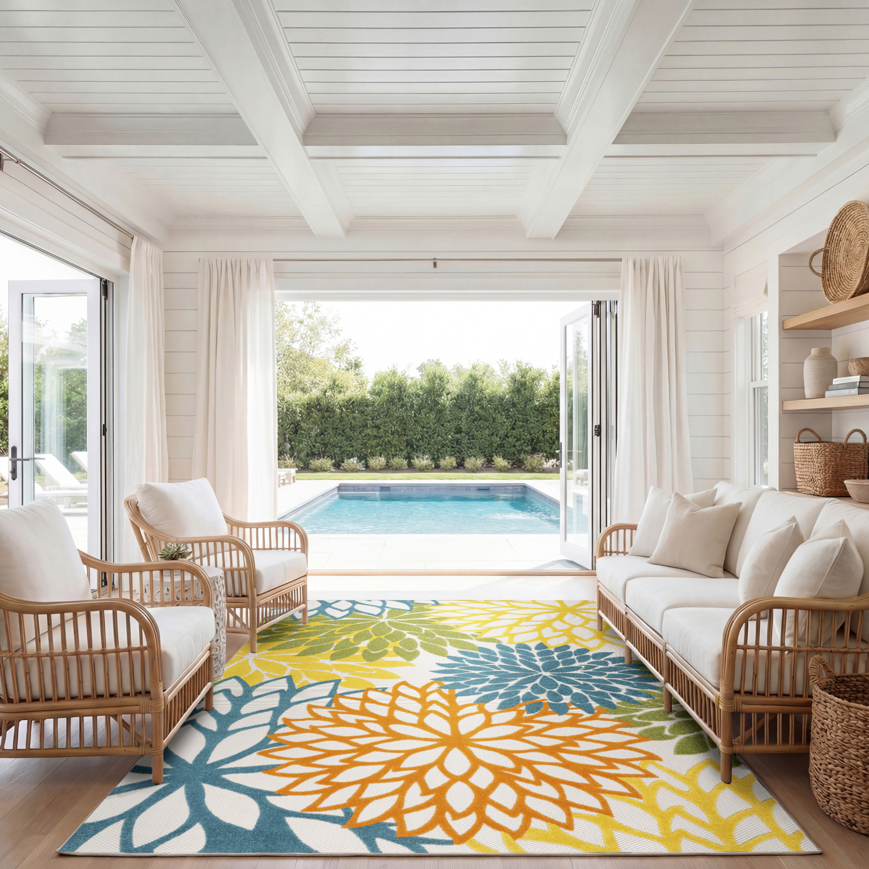 Nourison Aloha 7'10" x 10'6" Turquoise Multicolor Tropical Rug