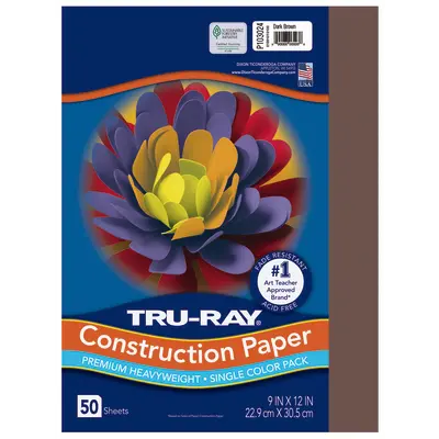 Tru-Ray Premium Heavyweight Construction Paper, Dark Brown, 9"x 12", 50 Sheets