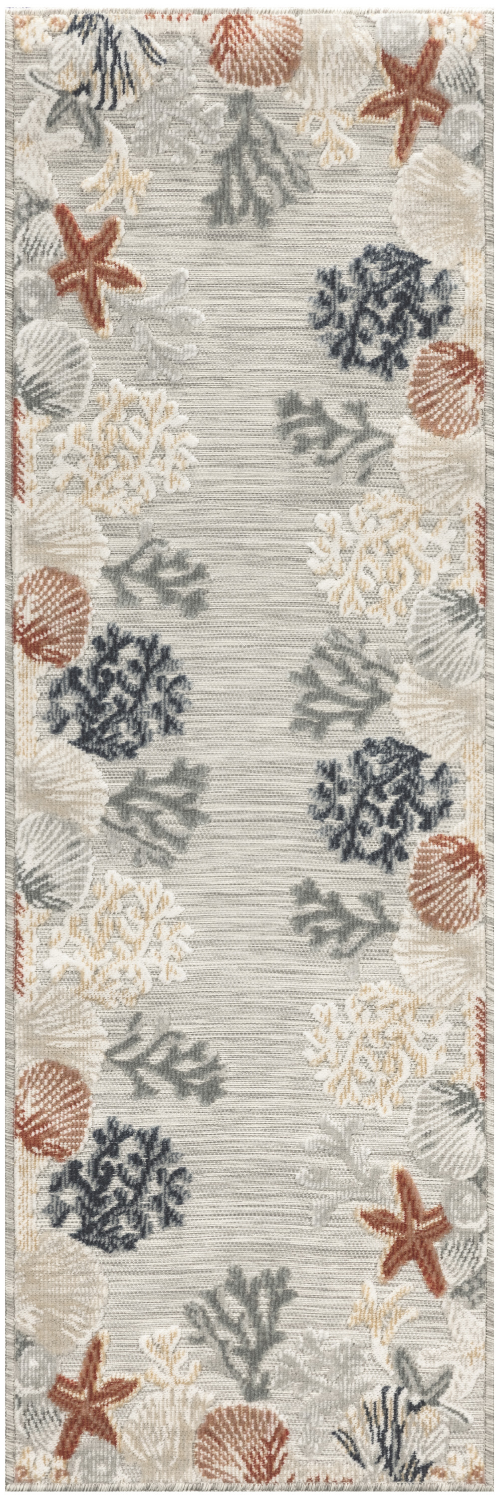Nourison Suncoast 2' x 6' Grey Multicolor Coastal, Nautical & Beach Rug