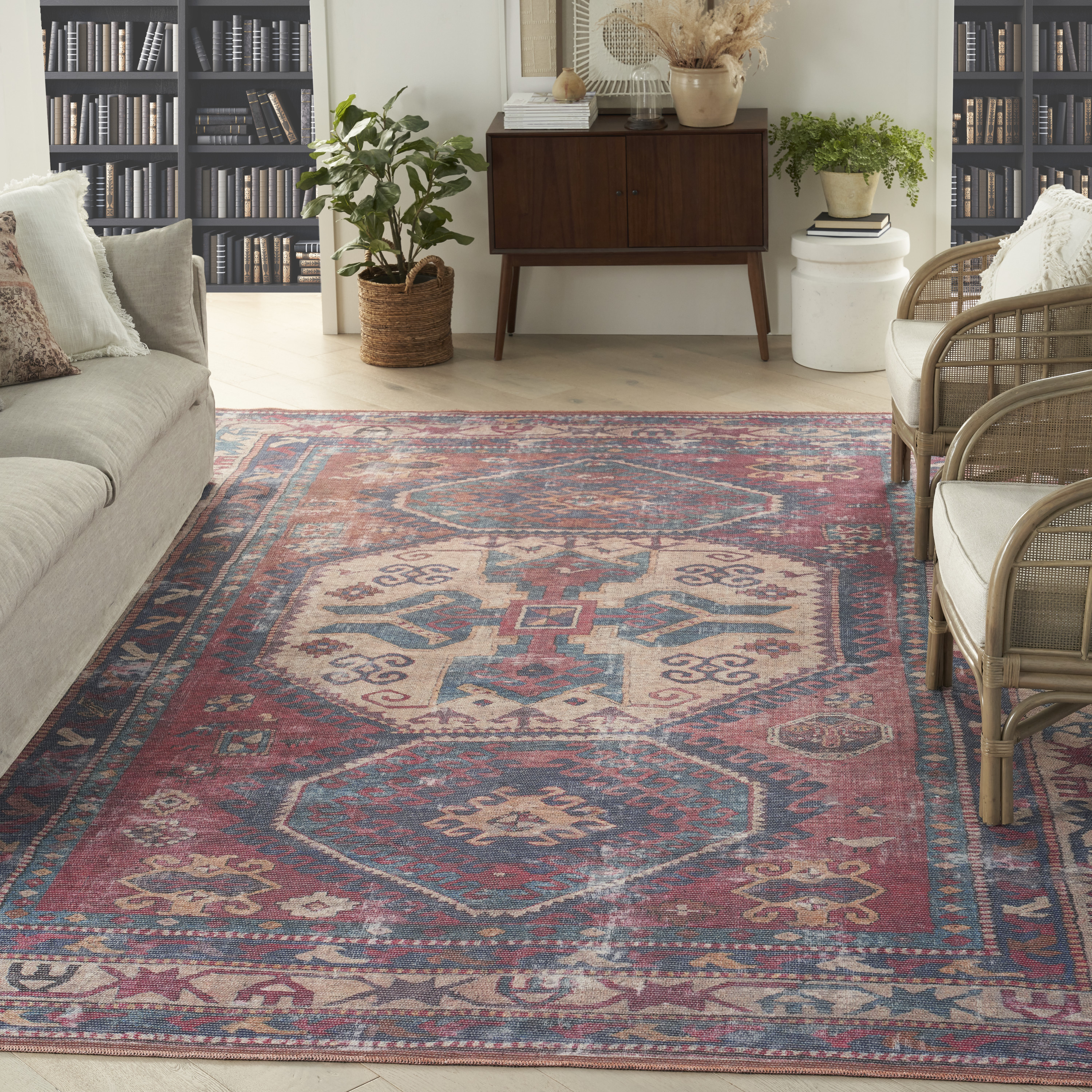 Nourison New Concept Washables 9'2" x 12' Red Navy Vintage Indoor Rug