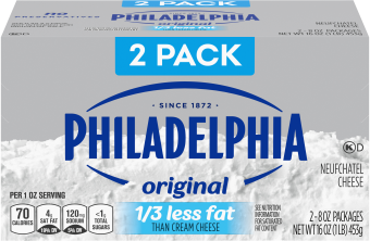 Philadelphia Original 2 Pack 1/3 Less Fat Neufchatel Brick Cream Cheese, 16 Oz