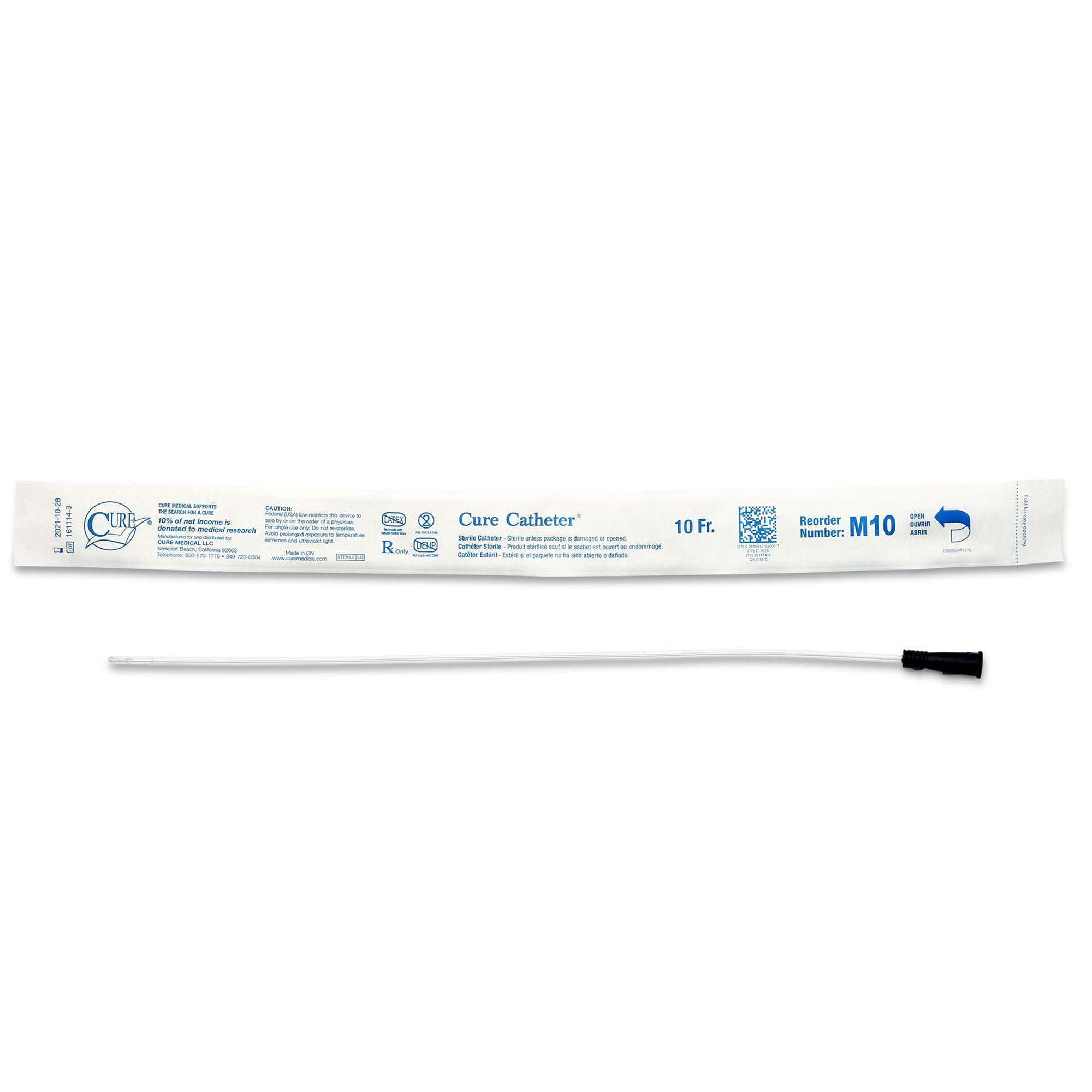 Cure Catheter™ Male Intermittent Catheter, 10 Fr., Straight