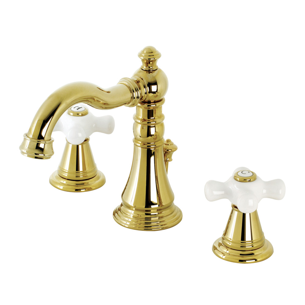 Two-Handle 3-Hole Deck Mount Widespread Bathroom Faucet with Pop-Up Drain, Polished Brass with 4 Finish Options