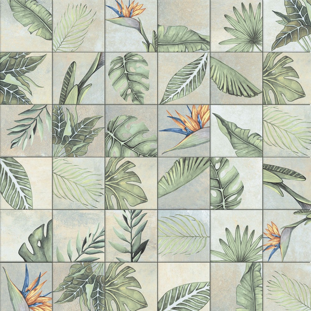 Nusa Botanic Jade 9.75x9.75 Square Porcelain Floor and Wall Digital Pattern