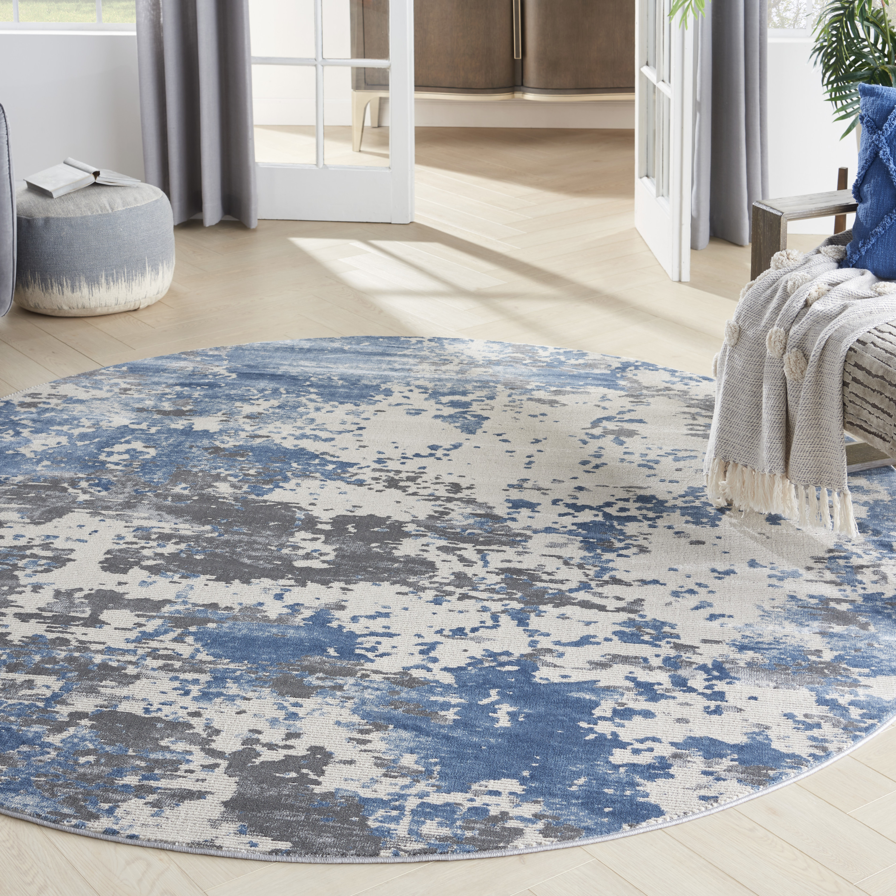 Nourison Rustic Textures 7’10” x Round Grey Blue Modern Indoor Rug