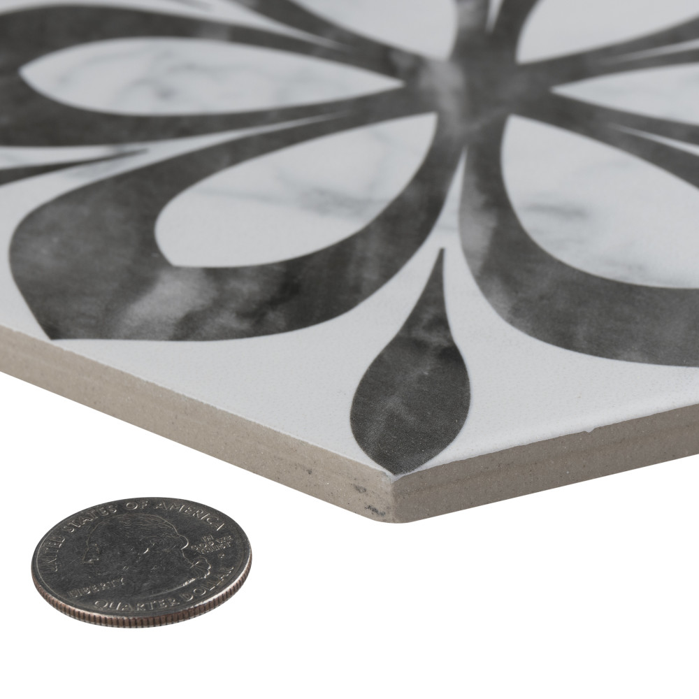 Classico Bardiglio Hex Daisy 7 in. x 8 in. Porcelain Floor and Wall Tile