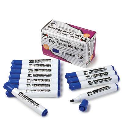 Dry Erase Markers, Chisel Tip, Blue, Pack of 12