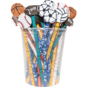 Pencil & Eraser Topper Write-Ons, Sports, Pack of 36