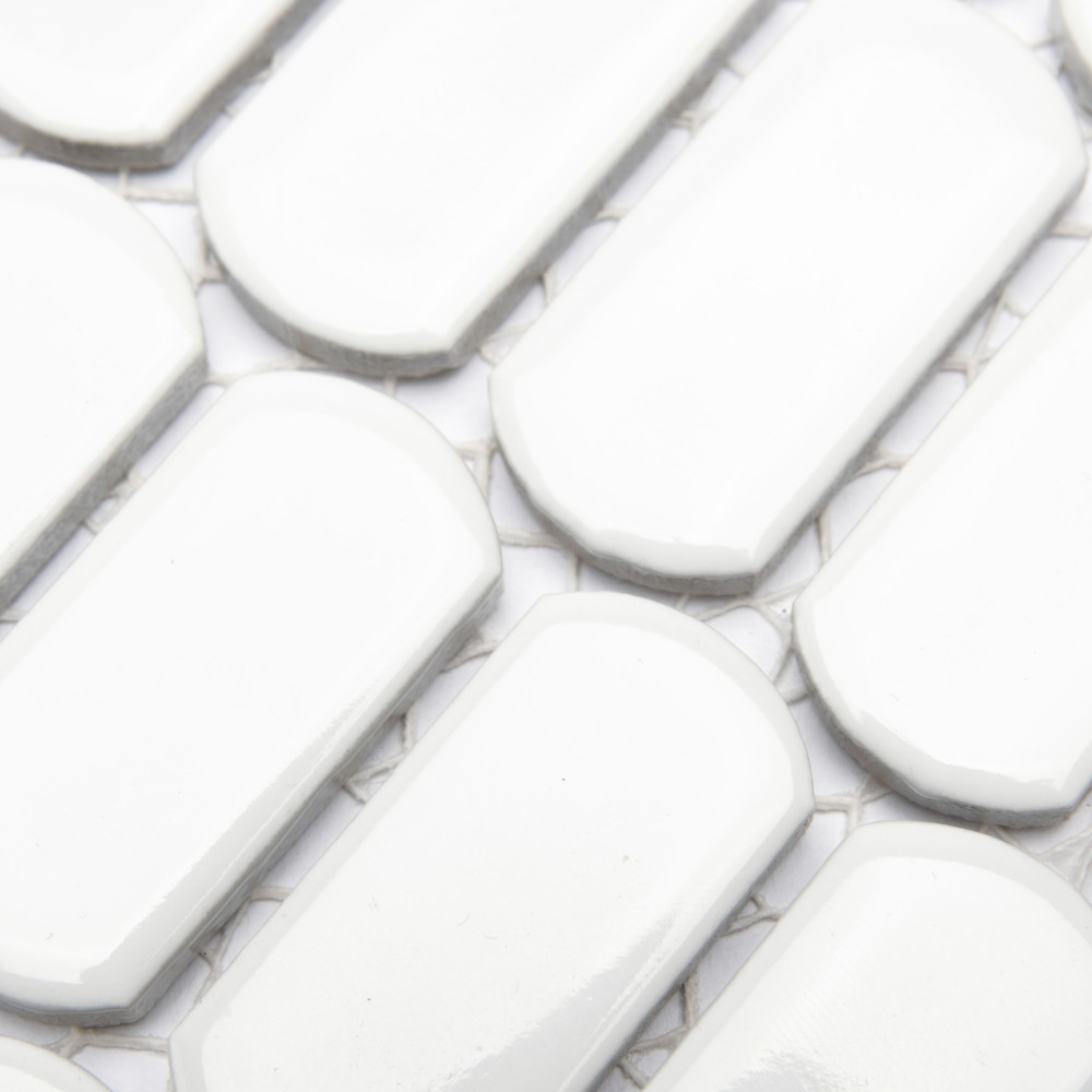 Sample – Hudson Capsule Glossy White Porcelain Mosaic Tile