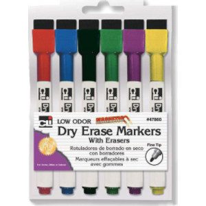 Magnetic Dry Erase Markers with Erasers, Pack of 6
