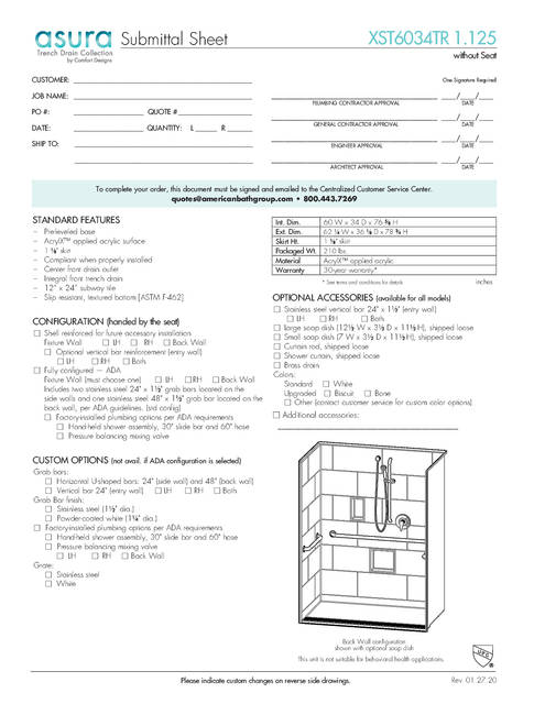 Spec Sheet — Cd Shower Spec Sheet Asura Xst 6034 Tr 1 125 No Seat