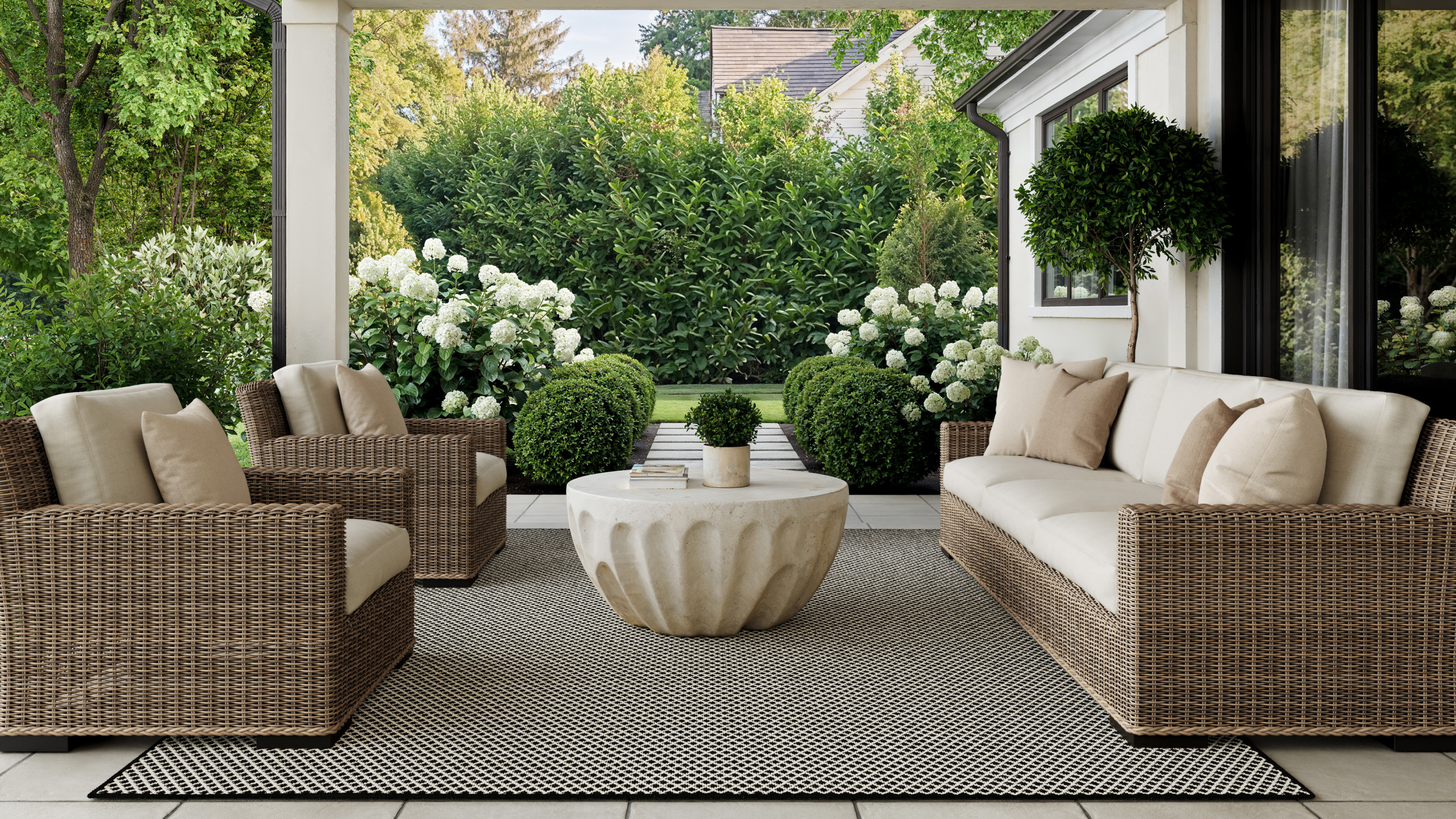 Nourison Courtyard 8' x 10' Black White Modern Rug