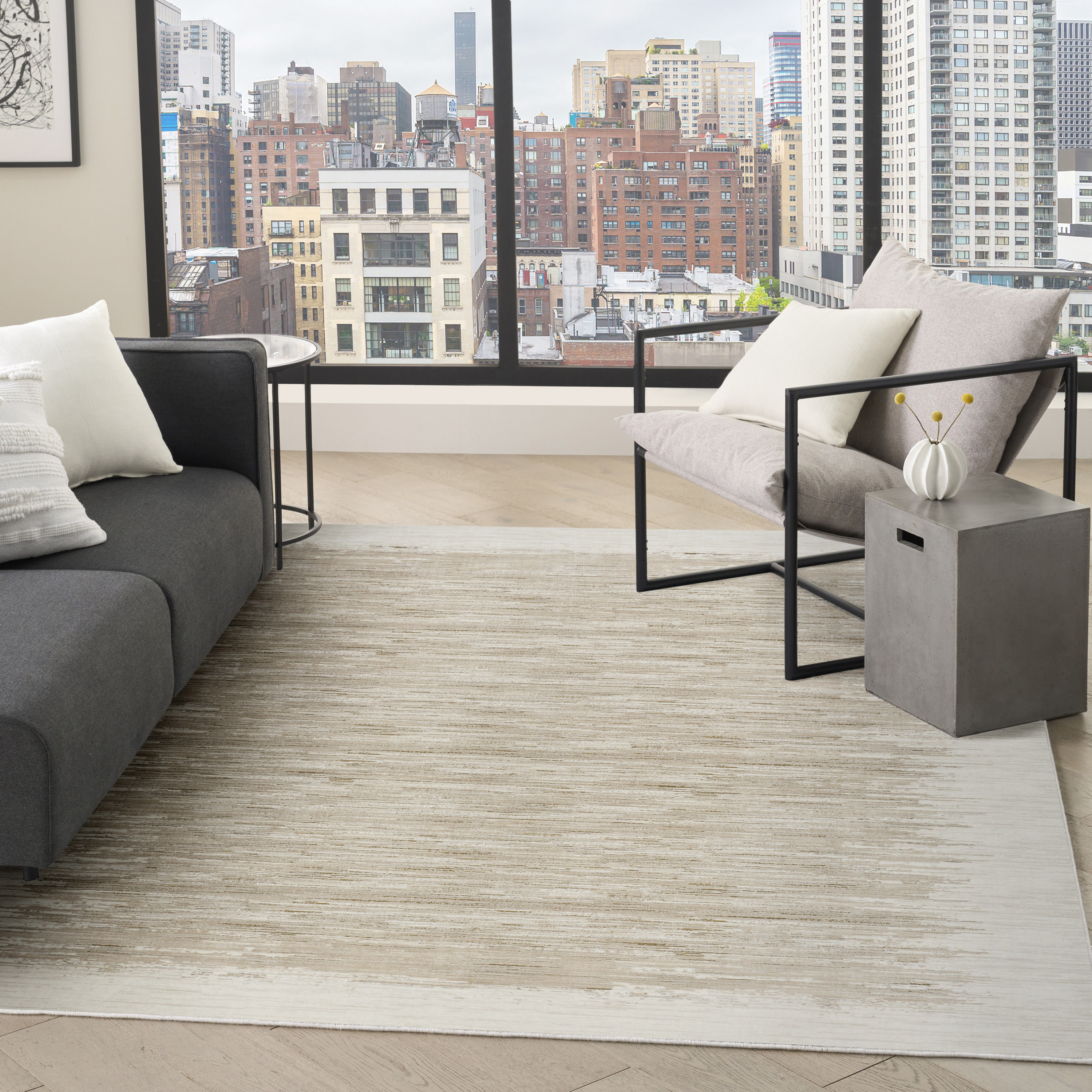 DKNY Grand Street 9' x 12' Ivory Taupe Modern Indoor Rug