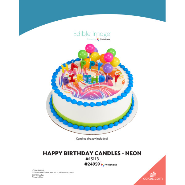 Happy Birthday Candles Neon The Magic of Cakes® PhotoCake® Enhanced Round Background Page