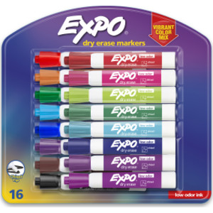 Low Odor Dry Erase Markers, Chisel Tip, Vibrant Colors, 16 Count