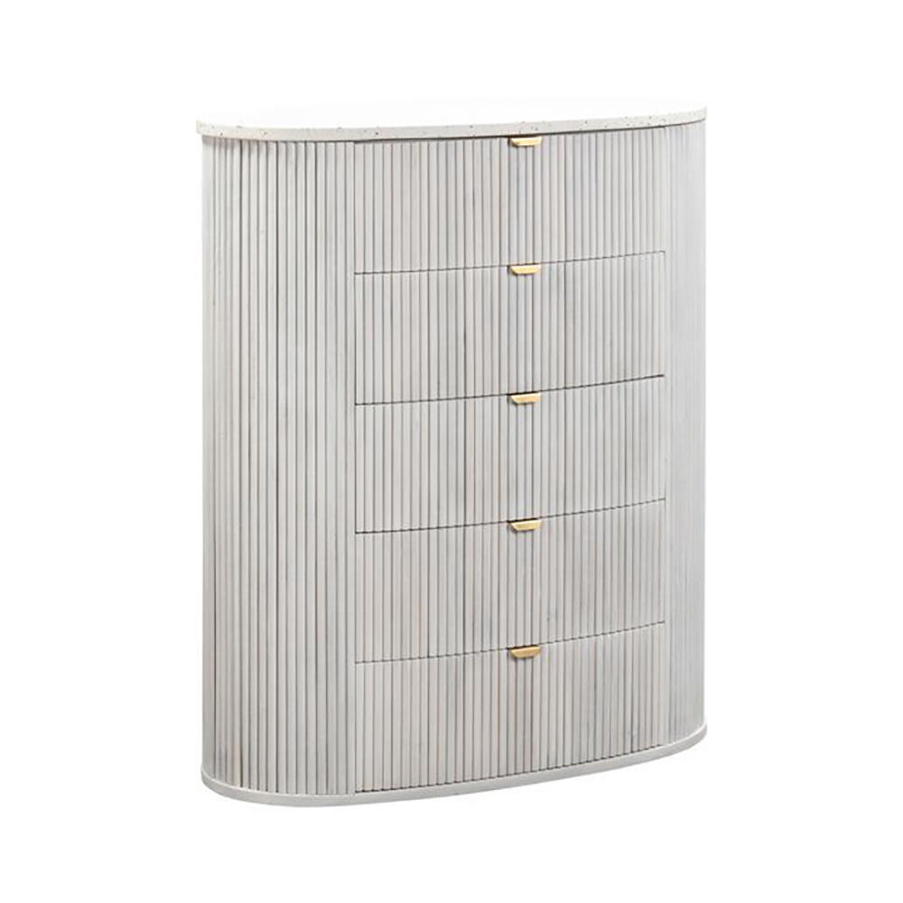 Product image of the  Razzo Tallboy (5 Drawer), Whitewash from Forty Winks