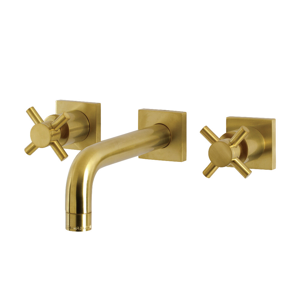 Double-Handle Wall Mount Bathroom Faucet, Brushed Brass with 8 Finish Options