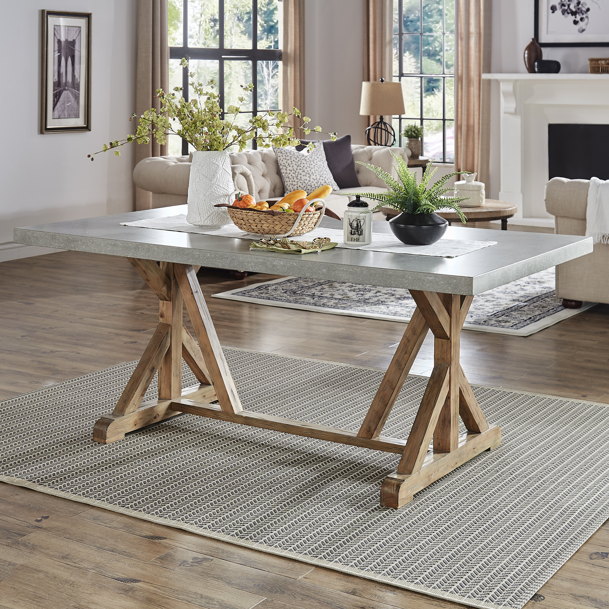 Rustic Pine Concrete Table Top Dining Table