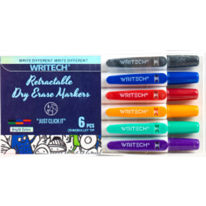 Retractable Dry Erase Markers, Assorted Colors, Fine Point, 6 Count