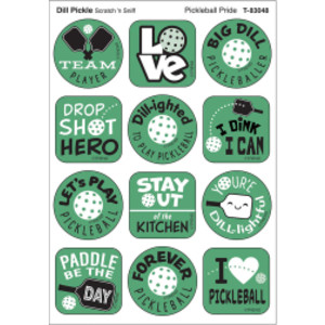 Pickleball DILL-ight, Dill Pickle Scent Scratch 'n Sniff Stinky Stickers&reg;, Pack of 48