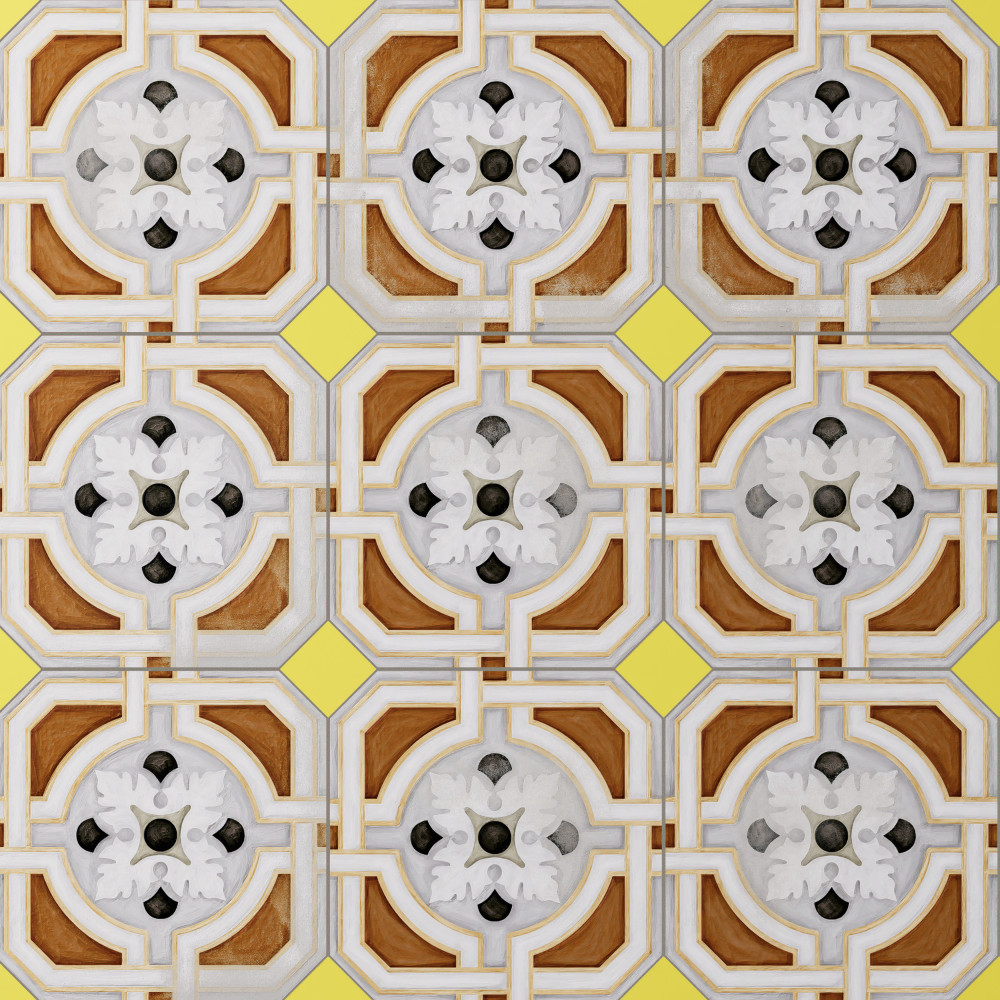 Vaudeville Octagon Deco Zimmer with Taco Lima 7-7/8 in. x 7-7/8 in. Porcelain Floor and Wall Tile