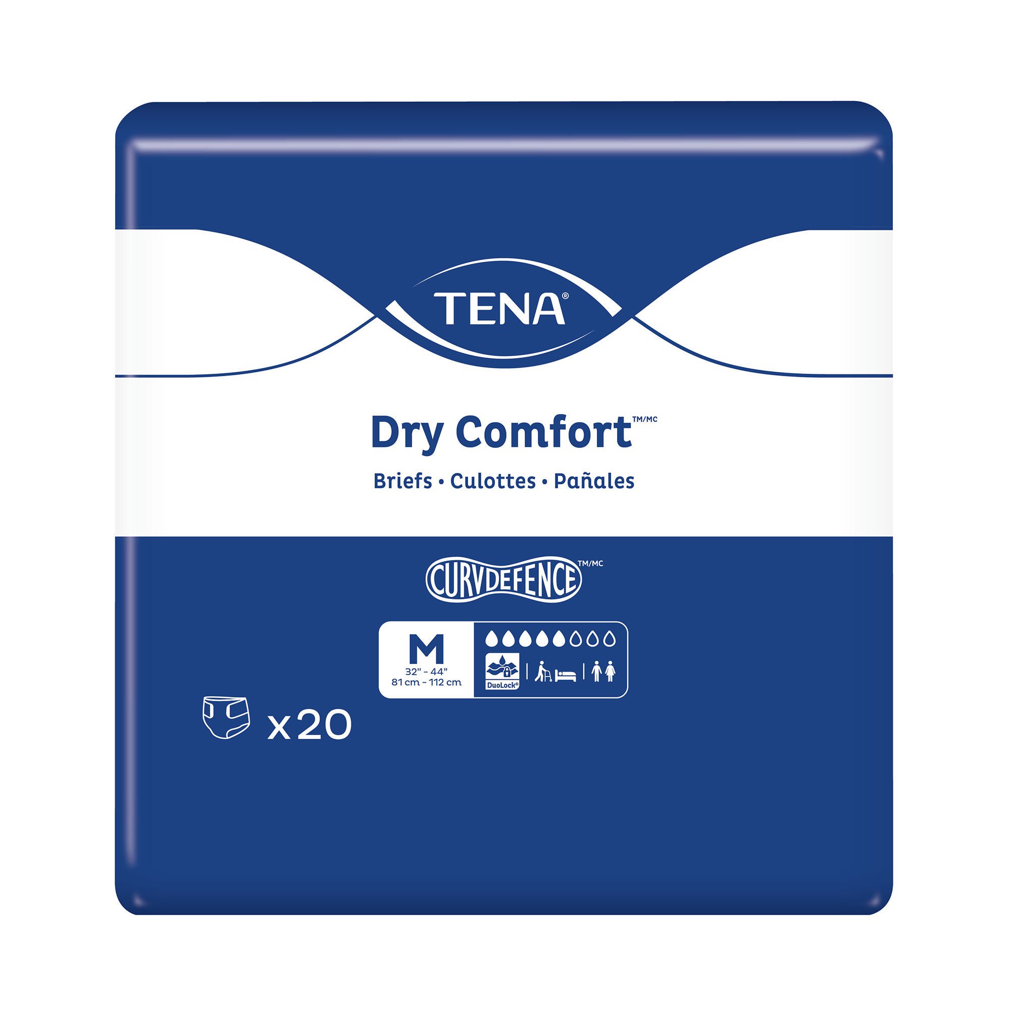 Tena® Dry Comfort™ Briefs with Curvdefence™, Medium, 32 – 44 Inch, Five Drops