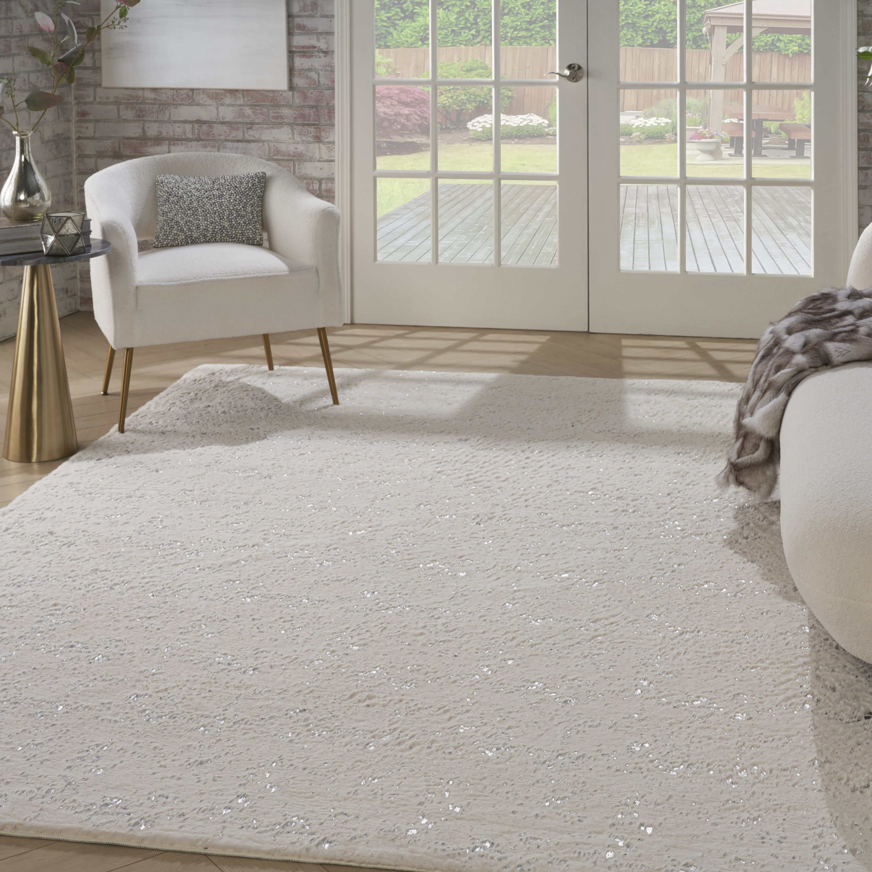 Nourison Cozy Shimmer 7'9" x 9'9" Ivory Silver Glam Indoor Rug