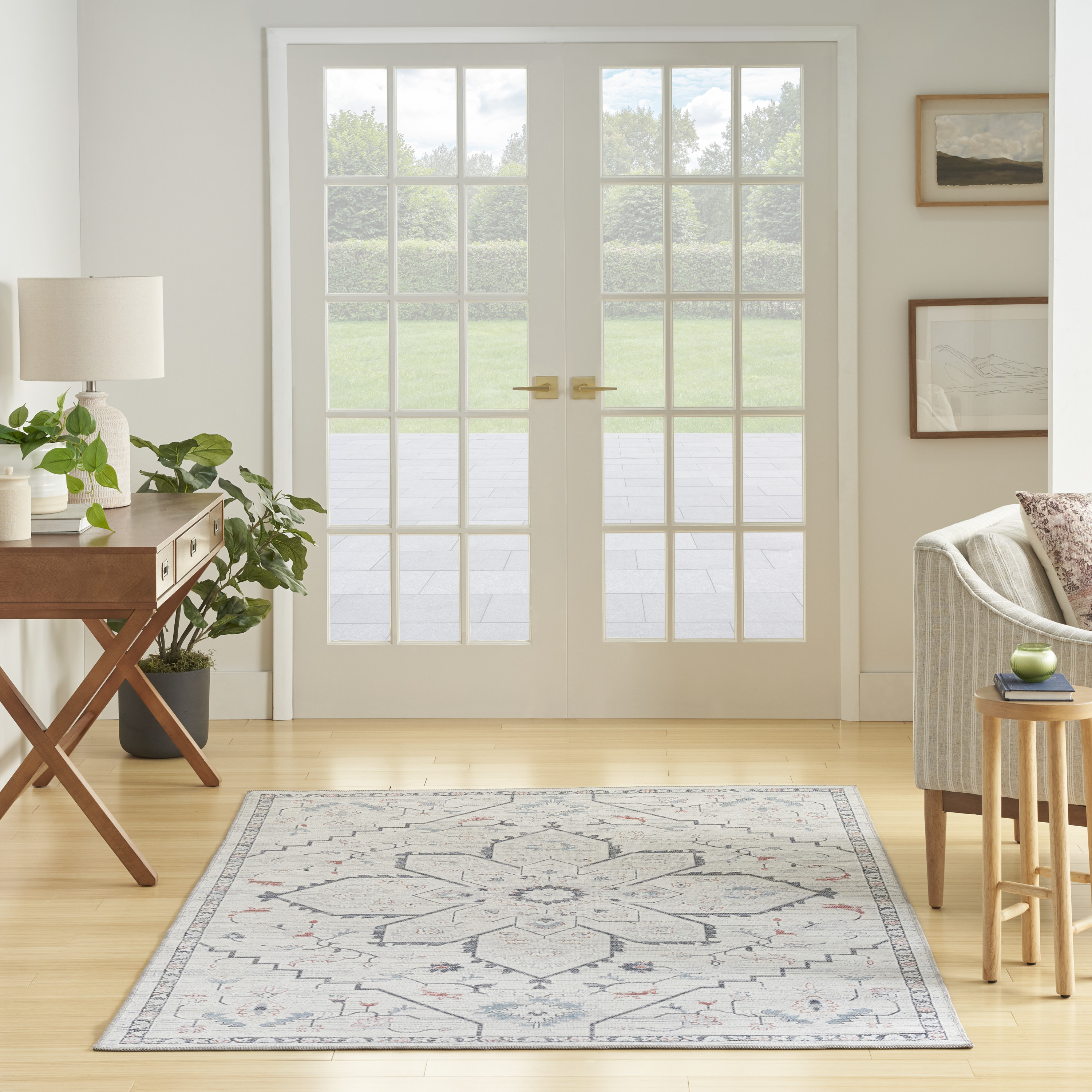 Nourison New Concept Washables 6' x 9' Ivory Blue Farmhouse Indoor Rug