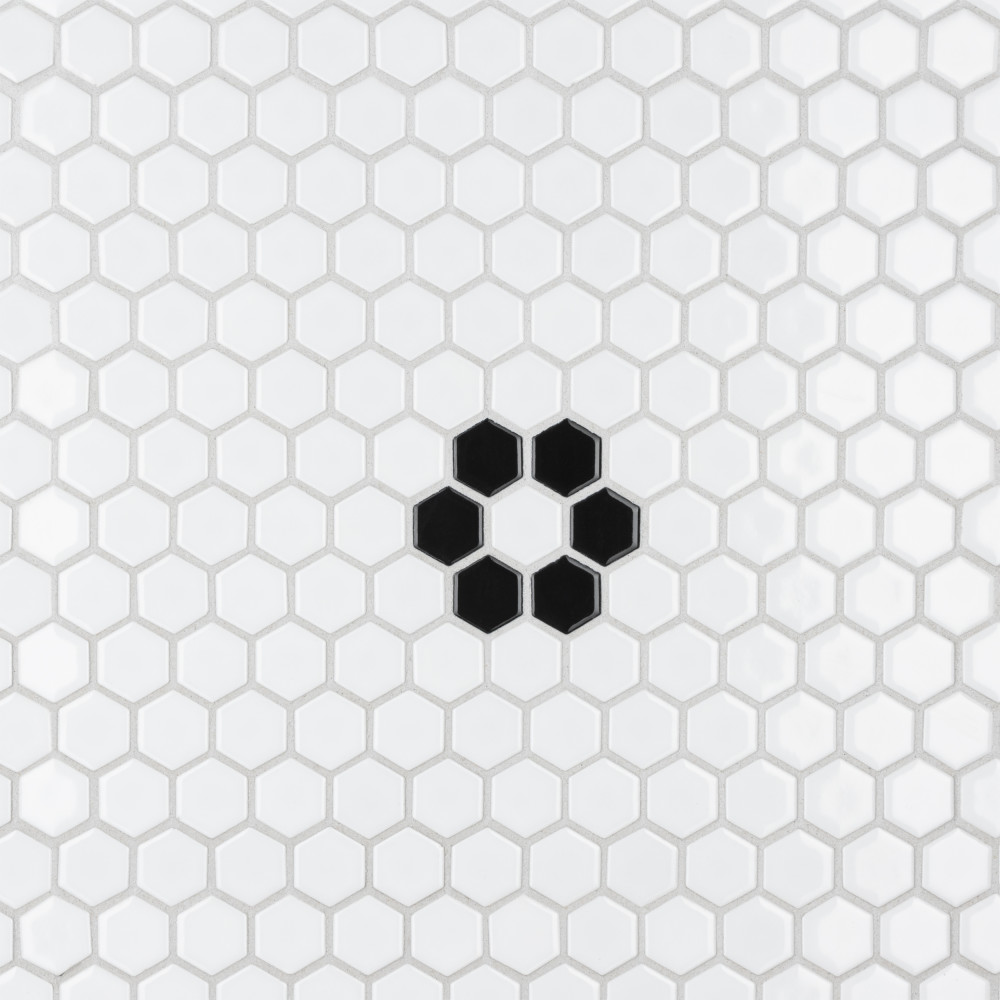 Metro 1″ Hex Glossy White w/Single Flower 10-1/4 in. x 11-7/8 in. Porcelain Mosaic Tile