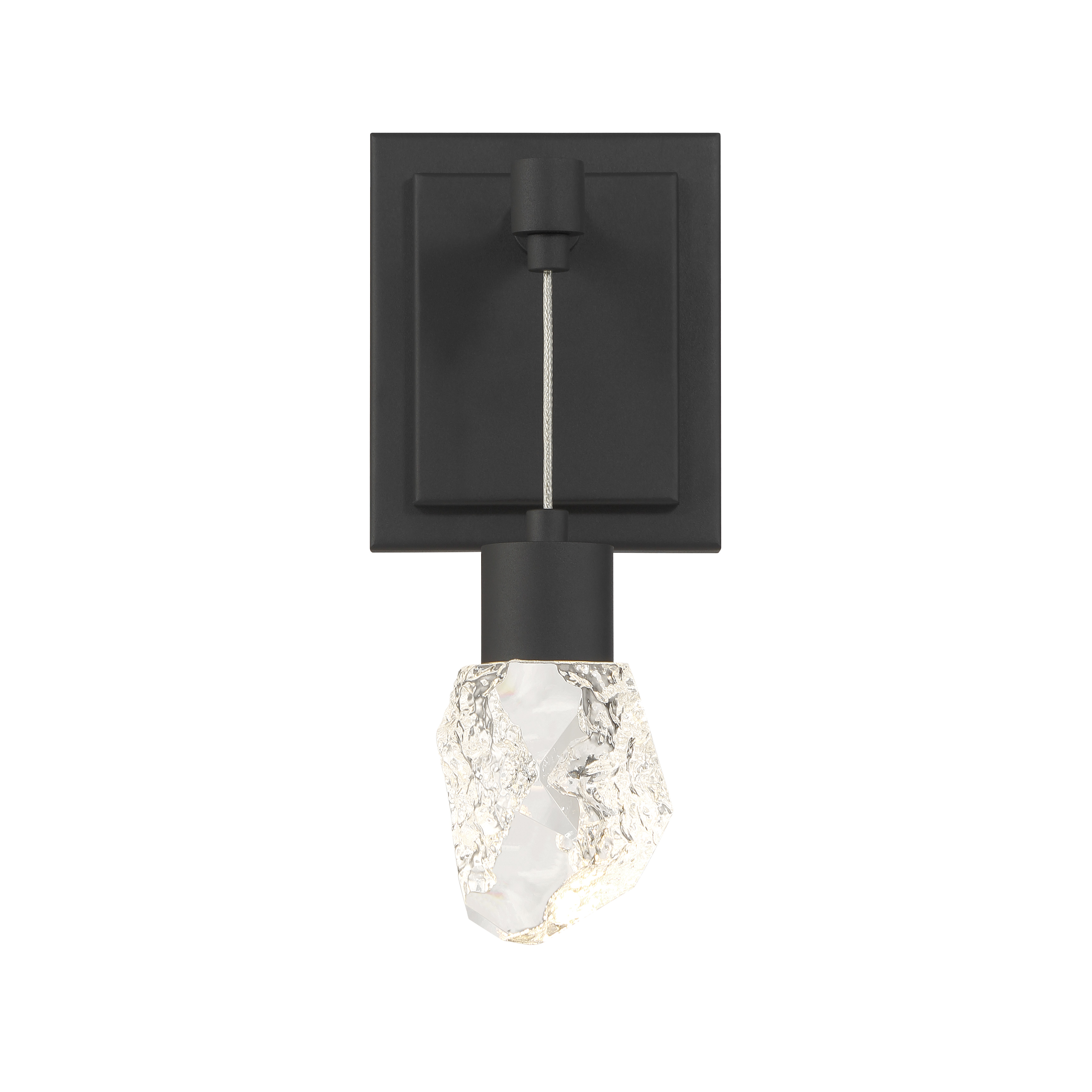 The Kosmyc wall sconce combines contemporary design with organic texture through its unique faux rock crystal glass shade. Energy-efficient LED technology delivers warm, high-quality light while the Sand Coal Black finish adds sophisticated contrast. - alternate view