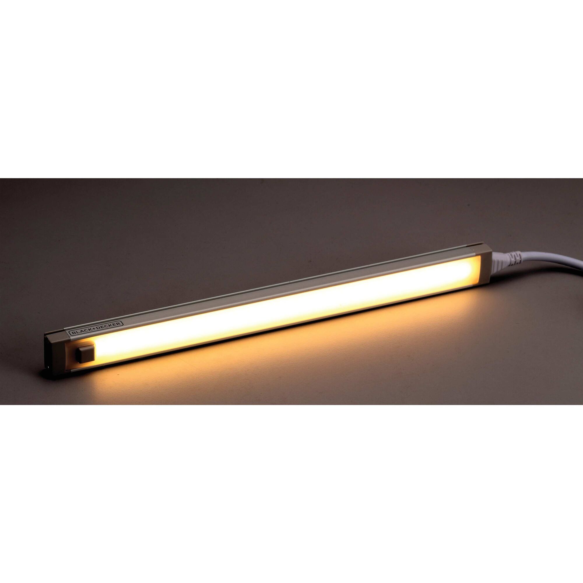 Inviting warm white light temperature feature of 1 BAR Light Emitting Diode UNDER CABINET LIGHTING ACCESSORY LIGHT.