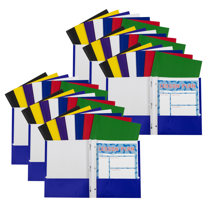 Two-Pocket Paper Portfolios with Prongs, Assorted Colors, Pack of 48