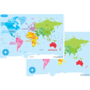 Smart Poly&trade; Learning Mat, 12" x 17", Double-Sided, World Basic Map