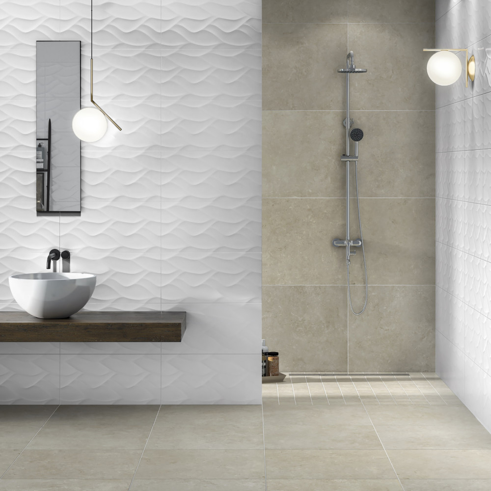 More Natur Glossy White 9-7/8 in. x 15-3/4 in. Ceramic Wall Tile