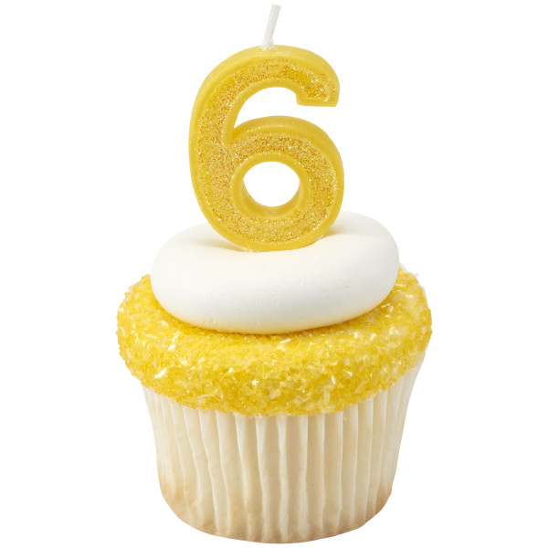 6 Mini Glitter Numeral Candles