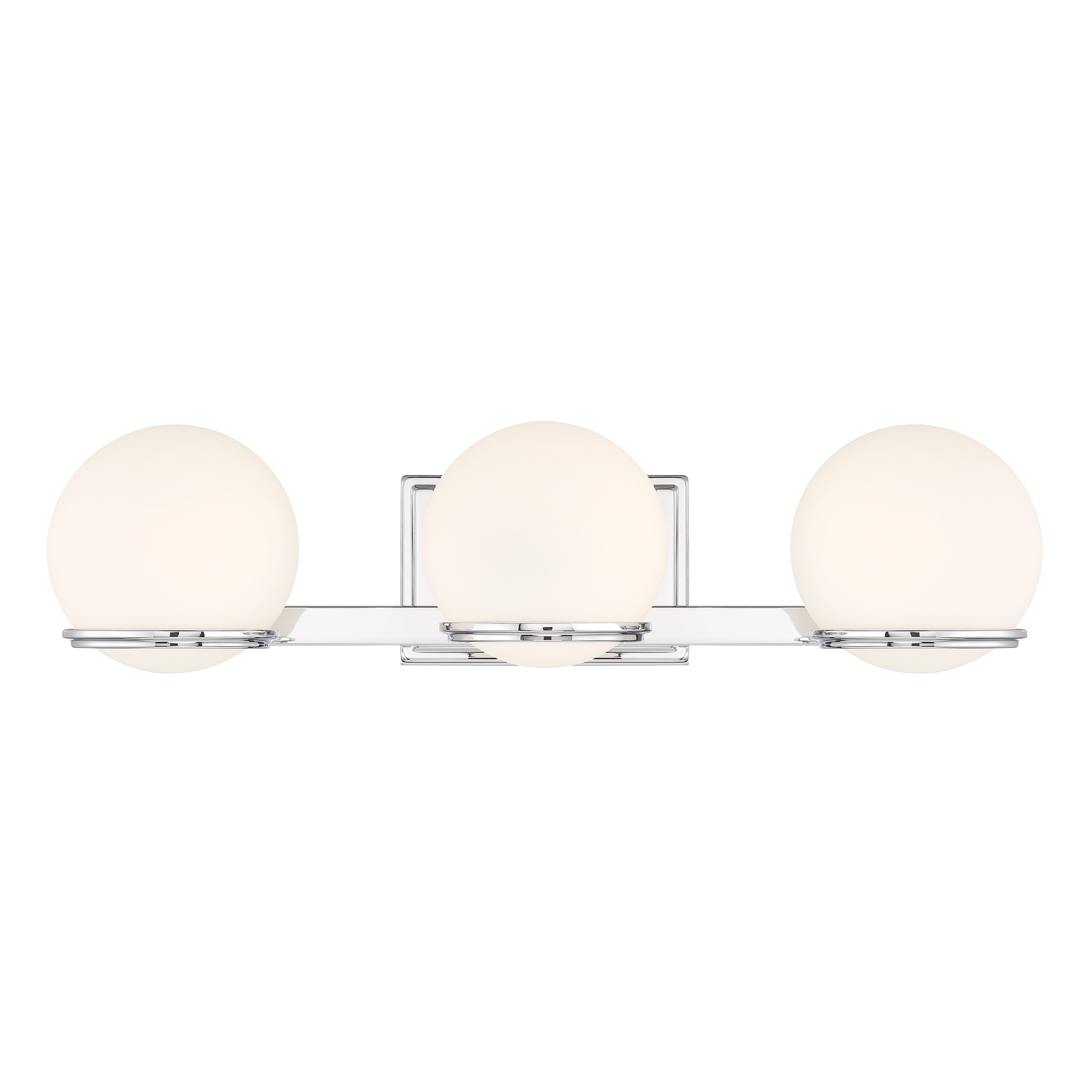 The Hollywood Nights 3-Light LED Bath combines modern aesthetics with high-performance LED technology. Featuring a polished chrome finish and etched opal glass shades, this 24-inch vanity light delivers 2,124 lumens with a CRI of 93 for accurate color rendering. Dimmable functionality and energy-efficient LED design make it ideal for contemporary bathrooms. - alternate view