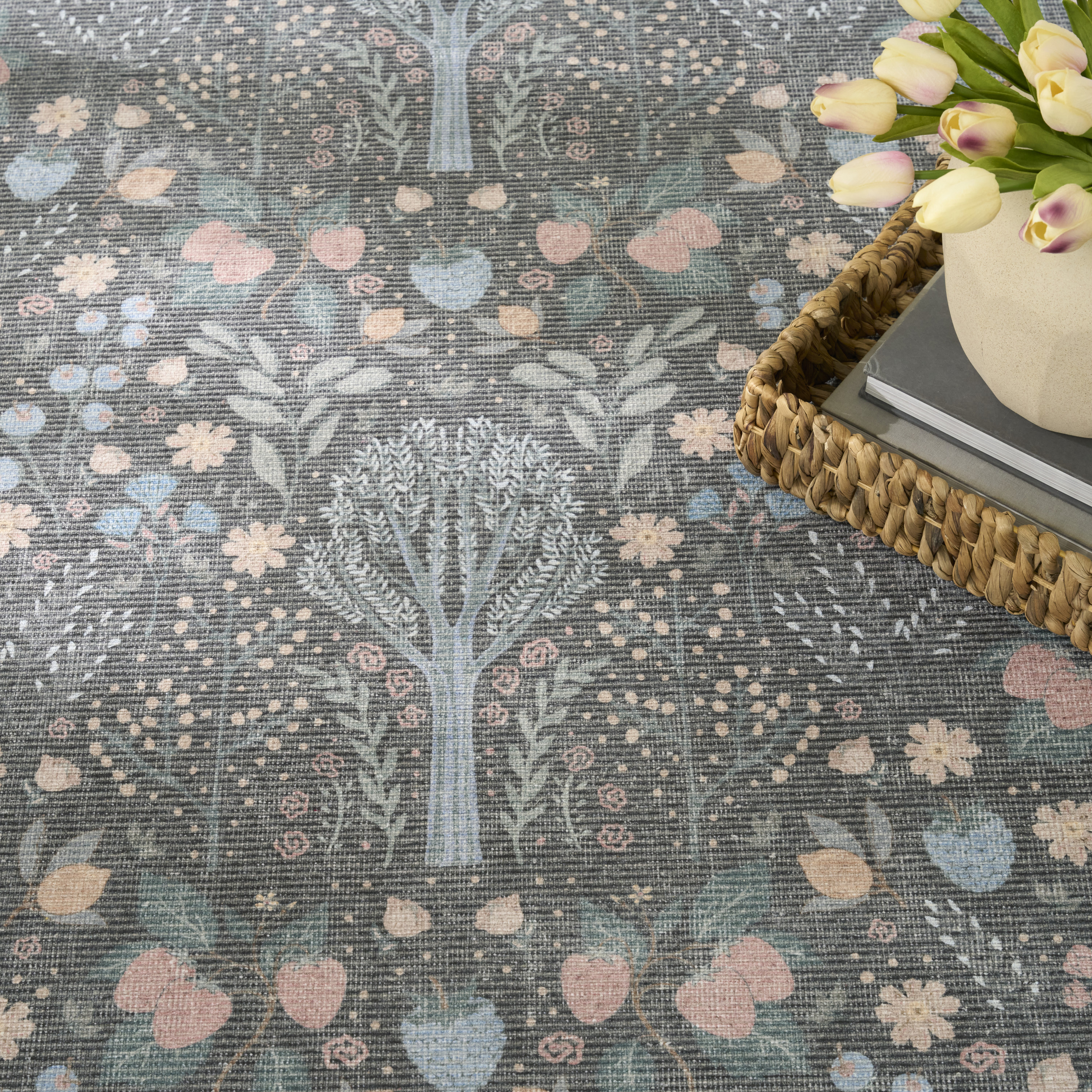 Nourison Botanical Washables 5' x 7' Charcoal Multicolor Modern Indoor Rug