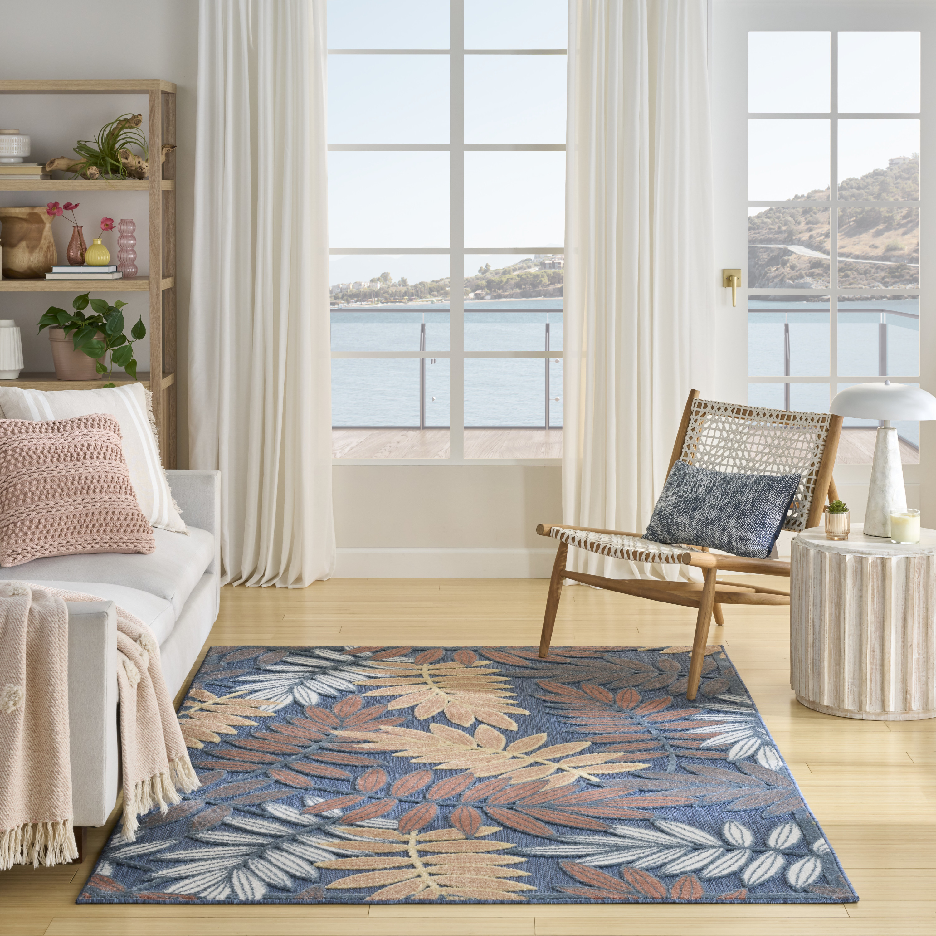 Nourison Aloha 5'3" x 7'5" Blue Rose Modern Rug