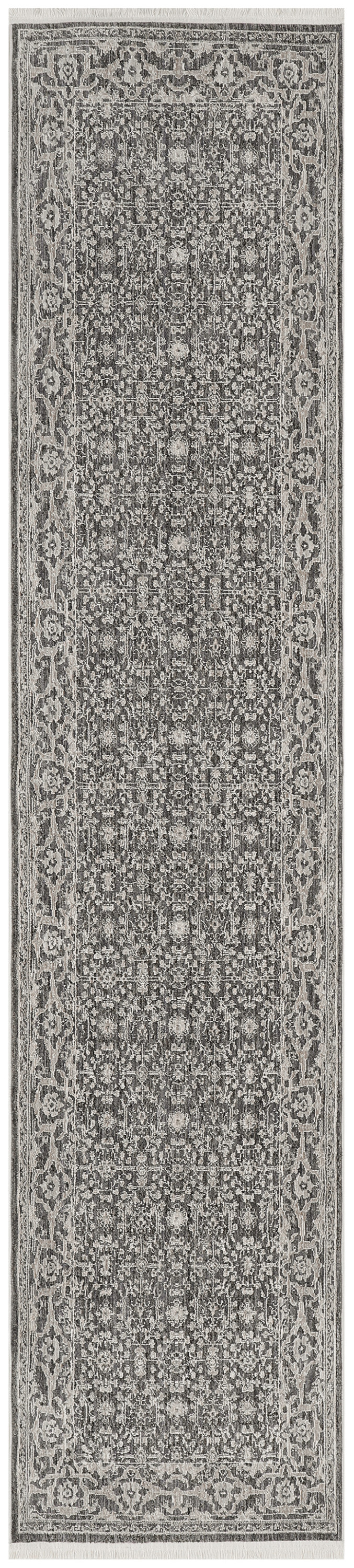 Nourison Shadows 2'2" x 12' Charcoal Ivory Vintage Indoor Rug