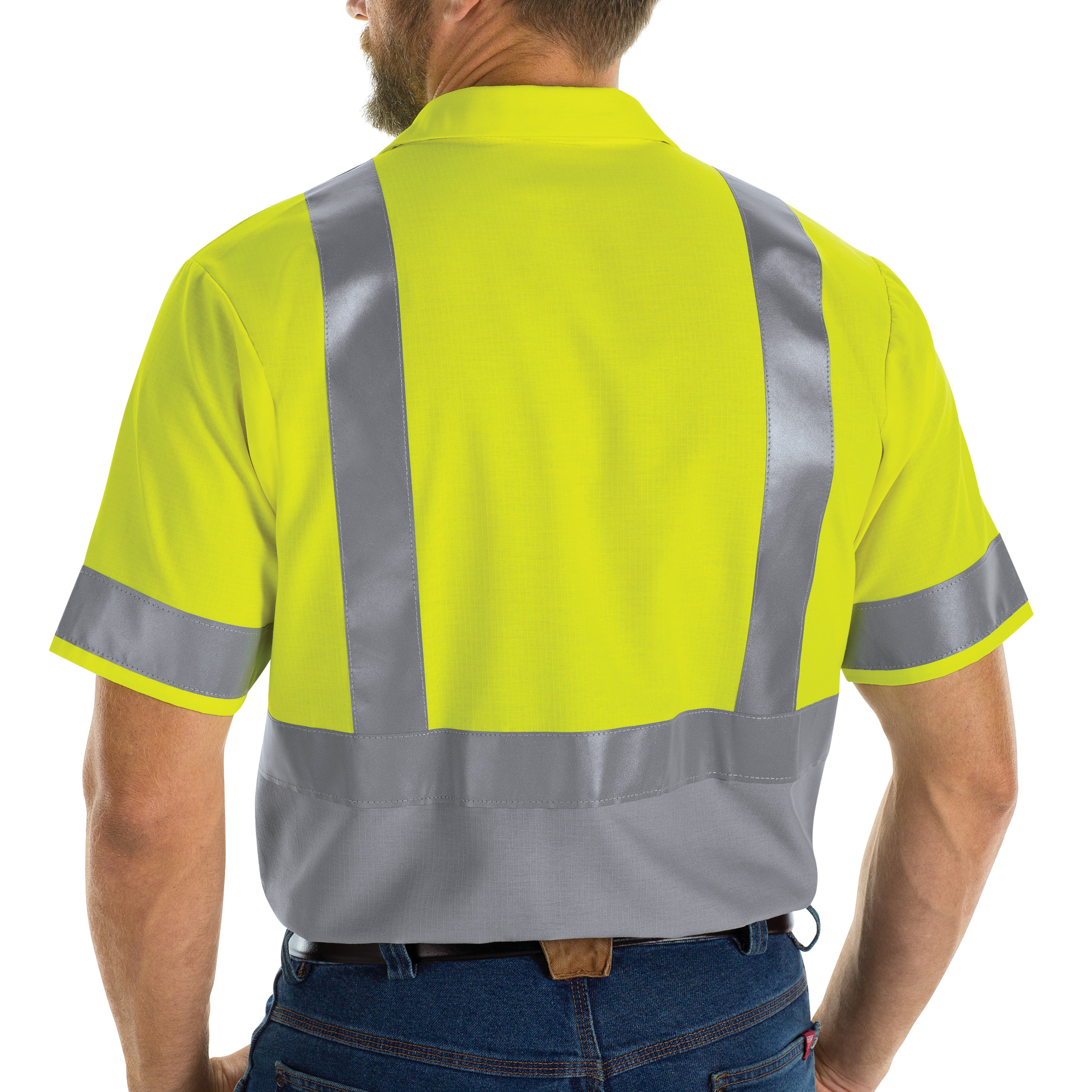 Camisa de trabajo Red Kap para hombre de alta visibilidad manga corta bloque de color Ripstop - - Imagen 9 de 11