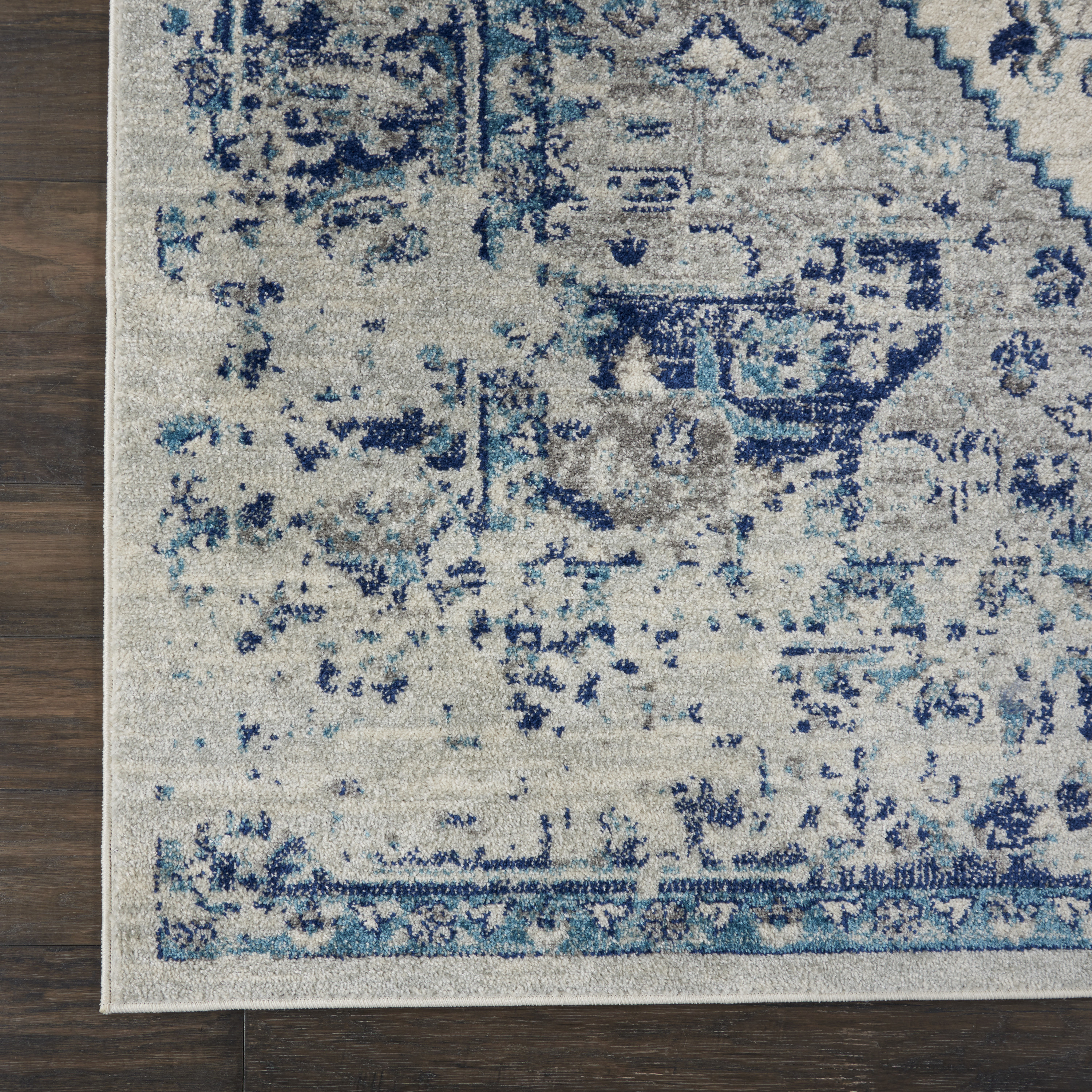 Nourison Tranquil 2'3" x 7'3" Ivory Light Blue Vintage Indoor Rug