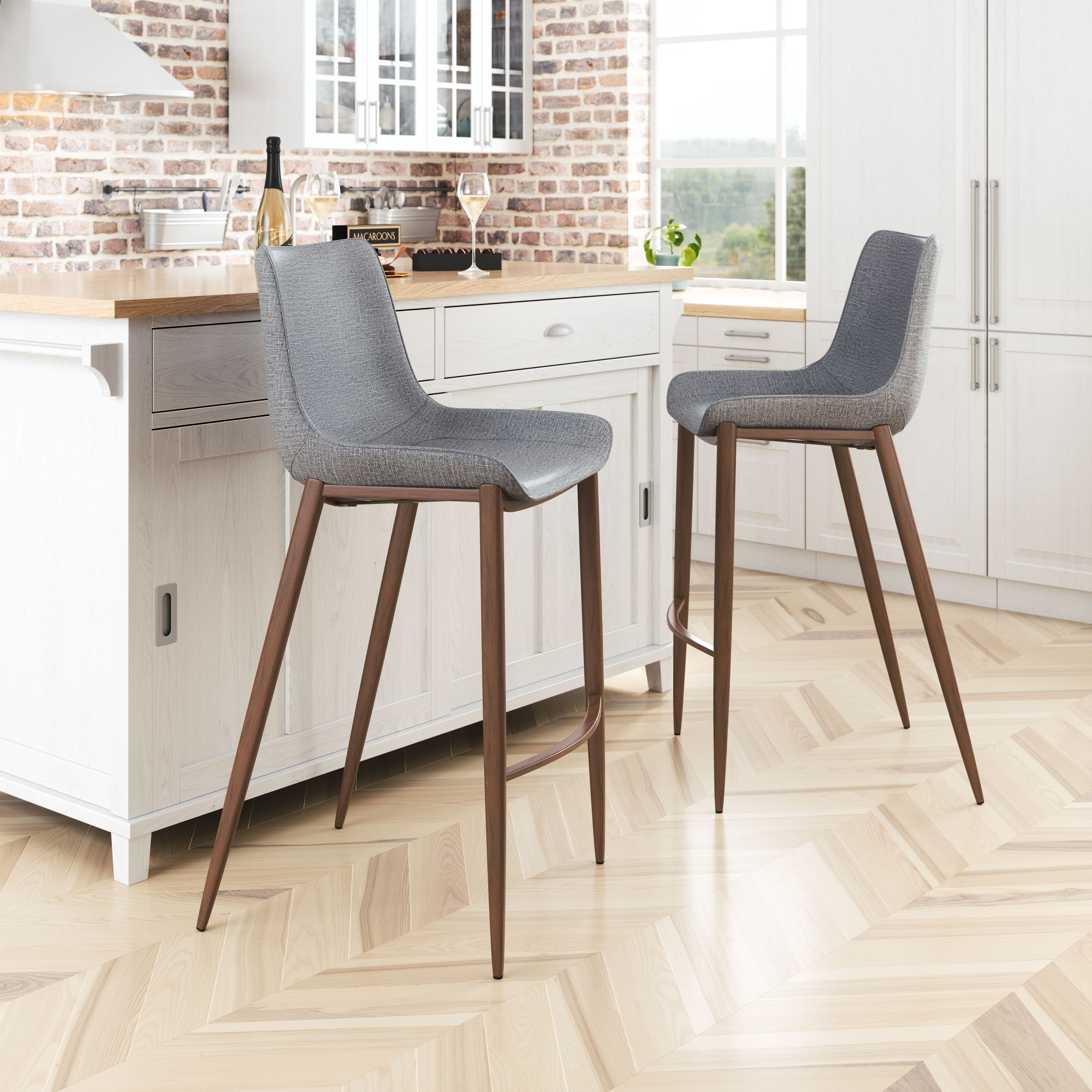 Magnus Barstool (Set of 2) Slate Gray & Walnut product image