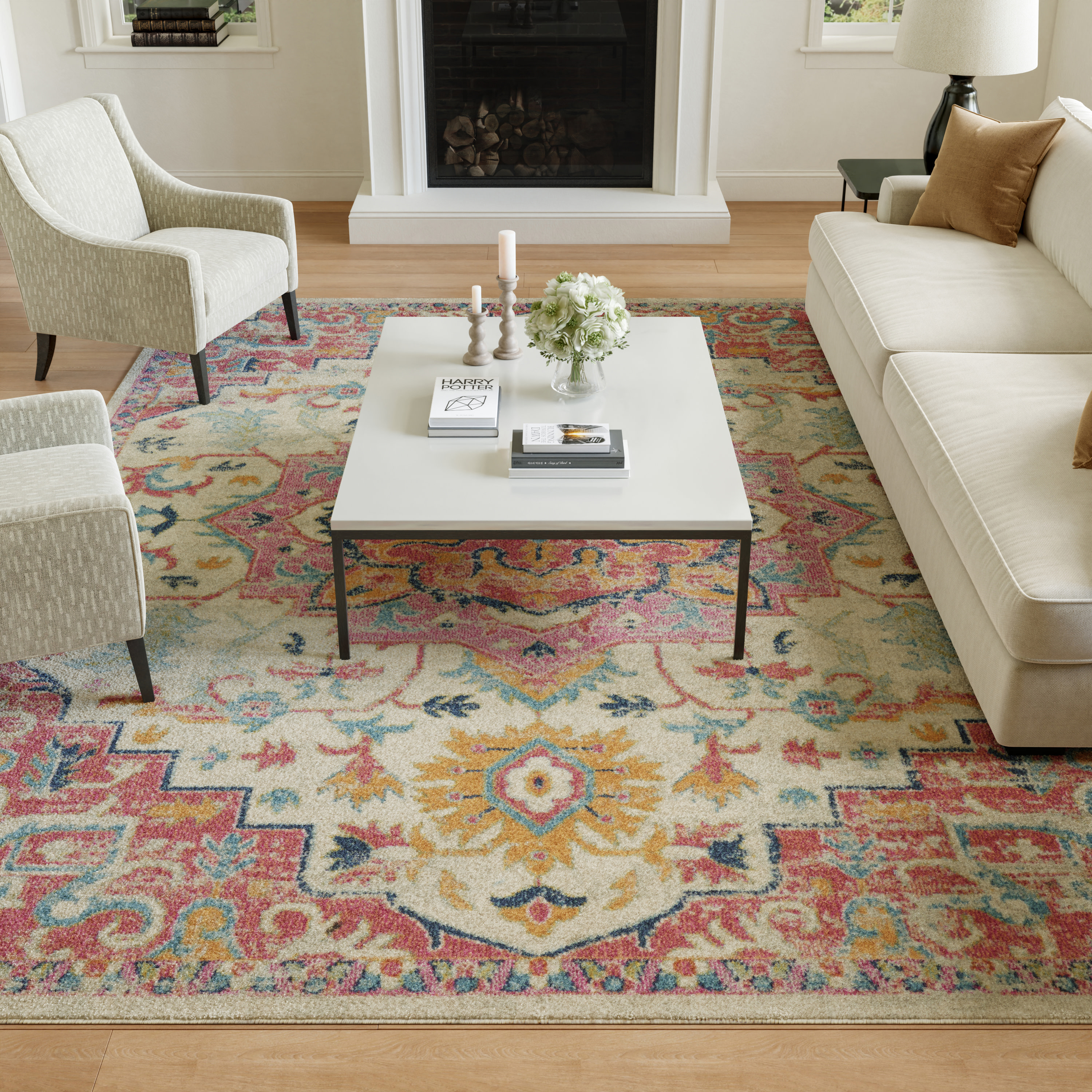 Nourison Passion 9' x 12' Ivory Pink Bohemian Indoor Rug