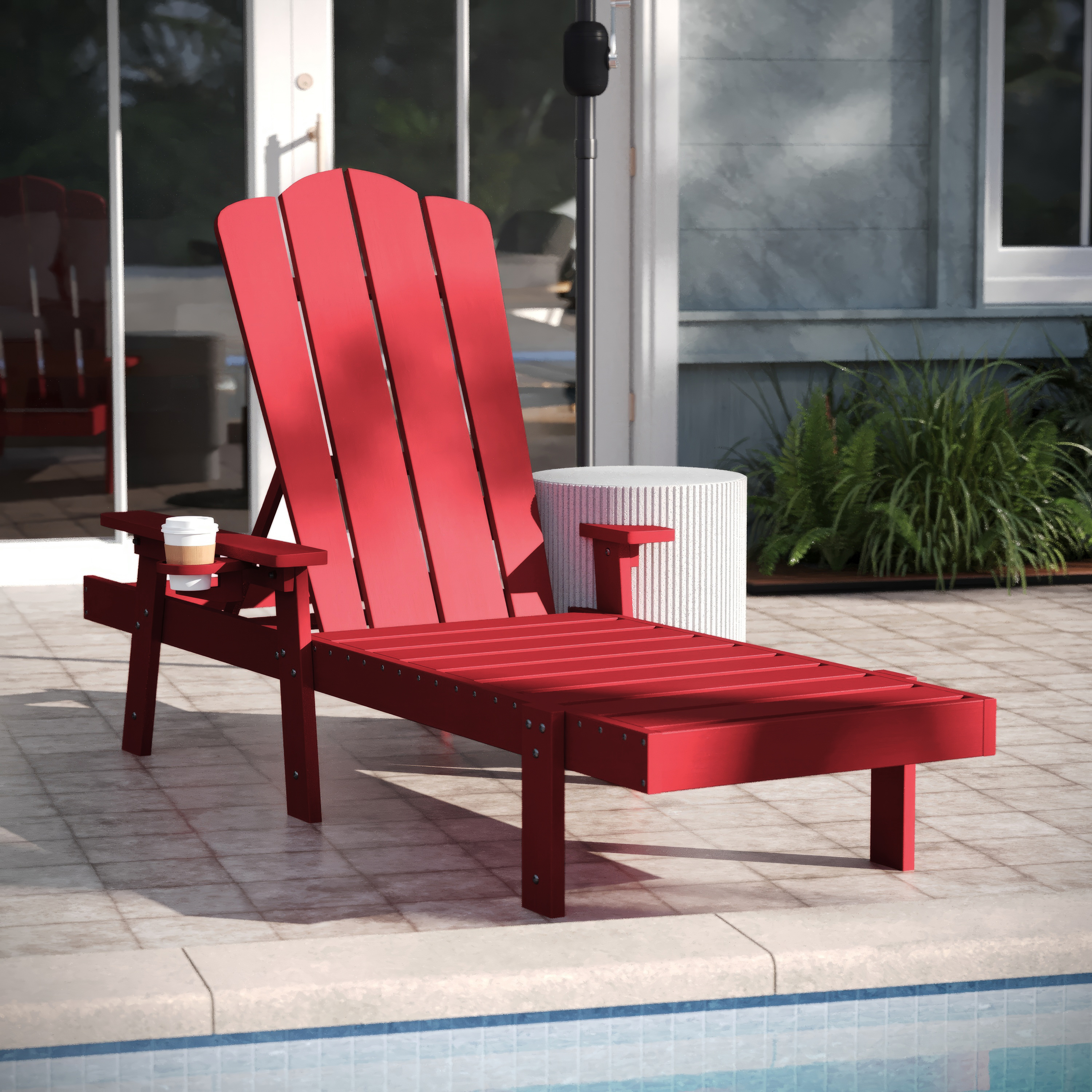 Stockton Set of 2 Red Recycled HDPE Adjustable Adirondack Loungers with Fold ... - Bild 4 von 23