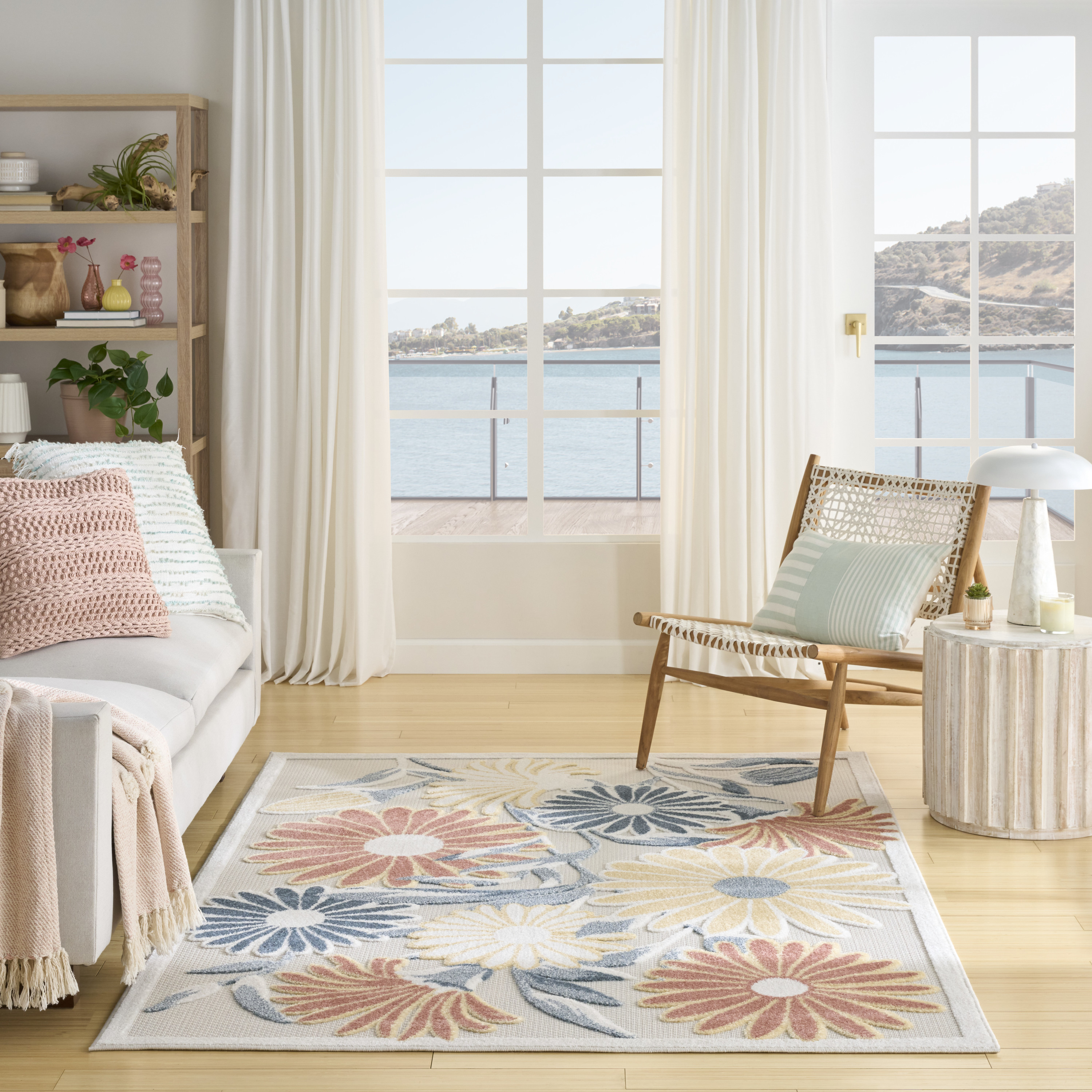 Nourison Aloha 5'3" x 7'5" Ivory Rose Outdoor Rug